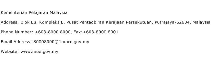 Kementerian Pelajaran Malaysia Address Contact Number