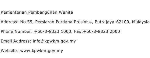 Kementerian Pembangunan Wanita Address Contact Number
