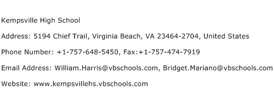 Kempsville High School Address Contact Number