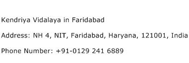 Kendriya Vidalaya in Faridabad Address Contact Number