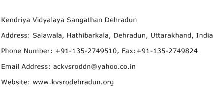 Kendriya Vidyalaya Sangathan Dehradun Address Contact Number