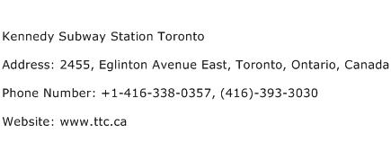 Kennedy Subway Station Toronto Address Contact Number