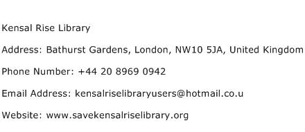 Kensal Rise Library Address Contact Number