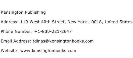 Kensington Publishing Address Contact Number