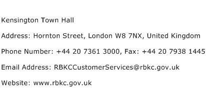 Kensington Town Hall Address Contact Number