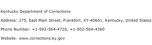 Kentucky Department of Corrections Address Contact Number
