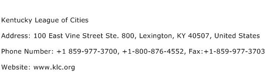 Kentucky League of Cities Address Contact Number