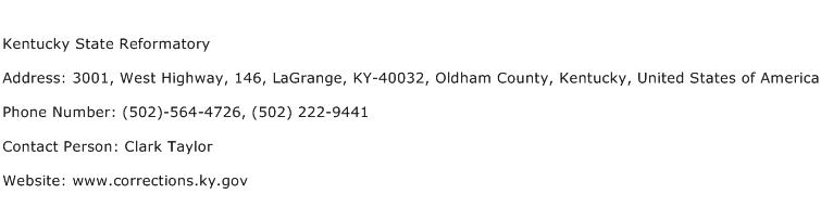 Kentucky State Reformatory Address Contact Number