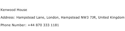 Kenwood House Address Contact Number