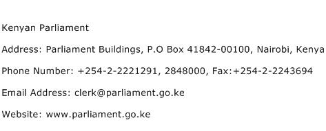 Kenyan Parliament Address Contact Number