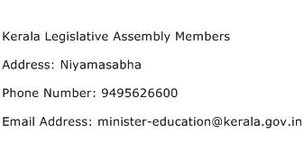 Kerala Legislative Assembly Members Address Contact Number