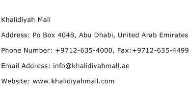 Khalidiyah Mall Address Contact Number