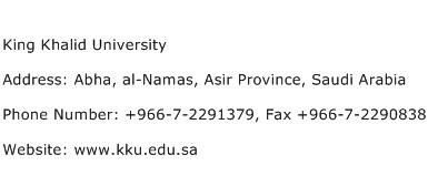King Khalid University Address Contact Number