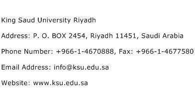 King Saud University Riyadh Address Contact Number