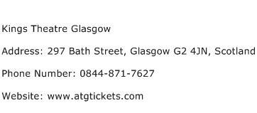 Kings Theatre Glasgow Address Contact Number
