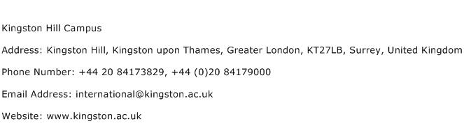 Kingston Hill Campus Address Contact Number