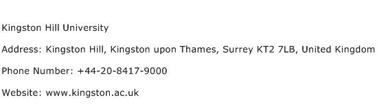 Kingston Hill University Address Contact Number