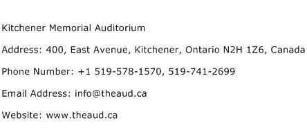 Kitchener Memorial Auditorium Address Contact Number