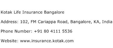 Kotak Life Insurance Bangalore Address Contact Number