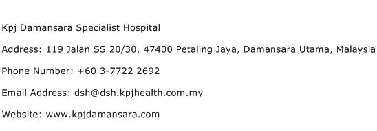 Kpj Damansara Specialist Hospital Address Contact Number