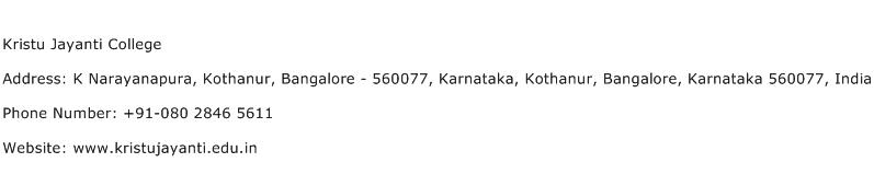 Kristu Jayanti College Address Contact Number