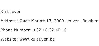 Ku Leuven Address Contact Number