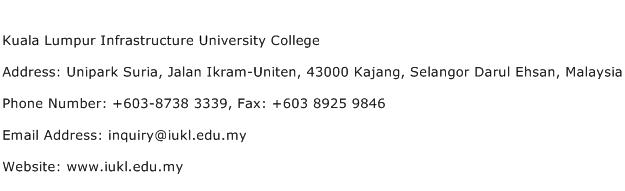 Kuala Lumpur Infrastructure University College Address Contact Number