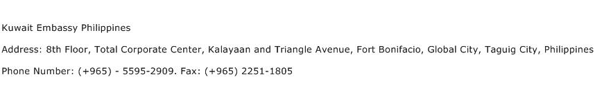 Kuwait Embassy Philippines Address Contact Number