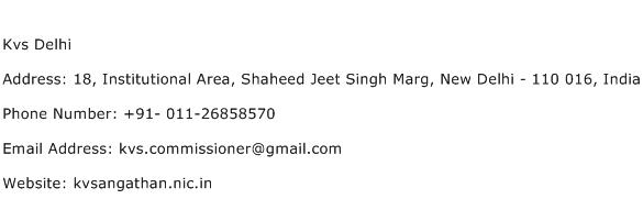 Kvs Delhi Address Contact Number