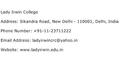 Lady Irwin College Address Contact Number