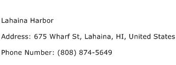 Lahaina Harbor Address Contact Number