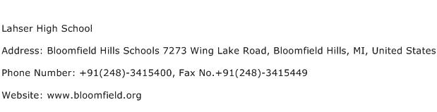 Lahser High School Address Contact Number