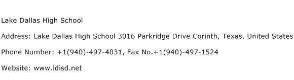 Lake Dallas High School Address Contact Number