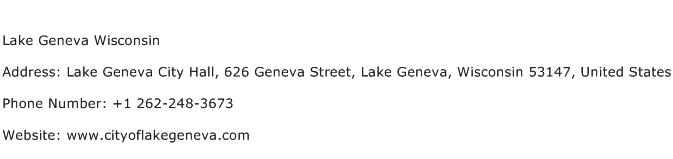 Lake Geneva Wisconsin Address Contact Number