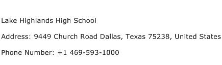 Lake Highlands High School Address Contact Number