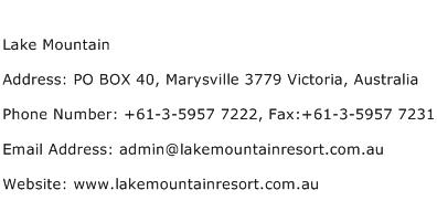 Lake Mountain Address Contact Number