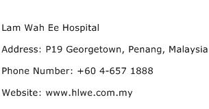 Lam Wah Ee Hospital Address Contact Number