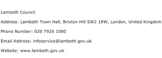 Lambeth Council Address Contact Number