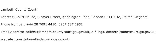 Lambeth County Court Address Contact Number