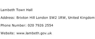 Lambeth Town Hall Address Contact Number