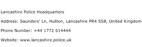 Lancashire Police Headquarters Address Contact Number