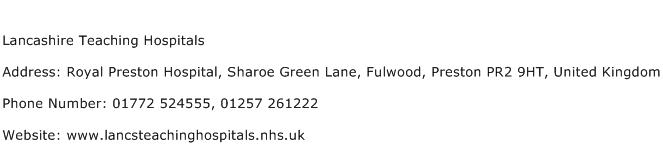 Lancashire Teaching Hospitals Address Contact Number