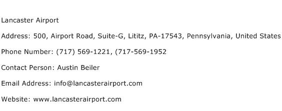 Lancaster Airport Address Contact Number