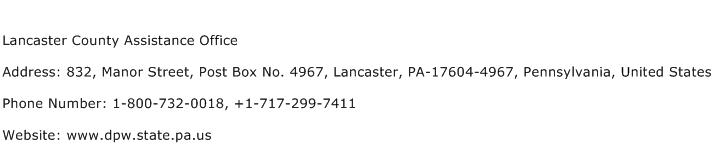 Lancaster County Assistance Office Address Contact Number