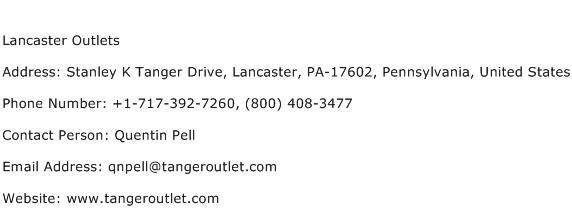 Lancaster Outlets Address Contact Number