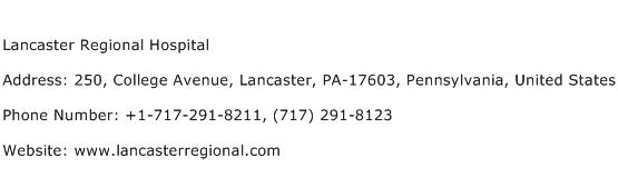 Lancaster Regional Hospital Address Contact Number