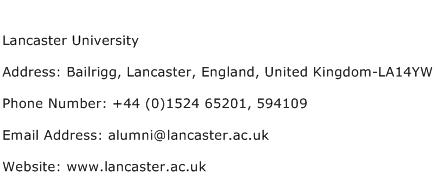 Lancaster University Address Contact Number