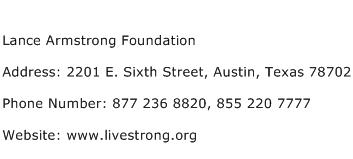 Lance Armstrong Foundation Address Contact Number