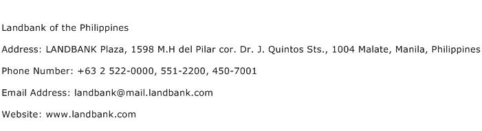 Landbank of the Philippines Address Contact Number