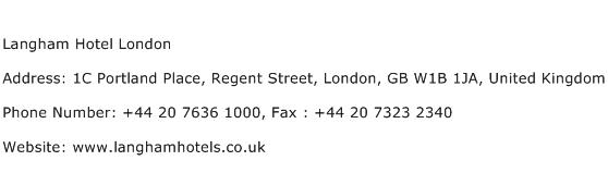 Langham Hotel London Address Contact Number